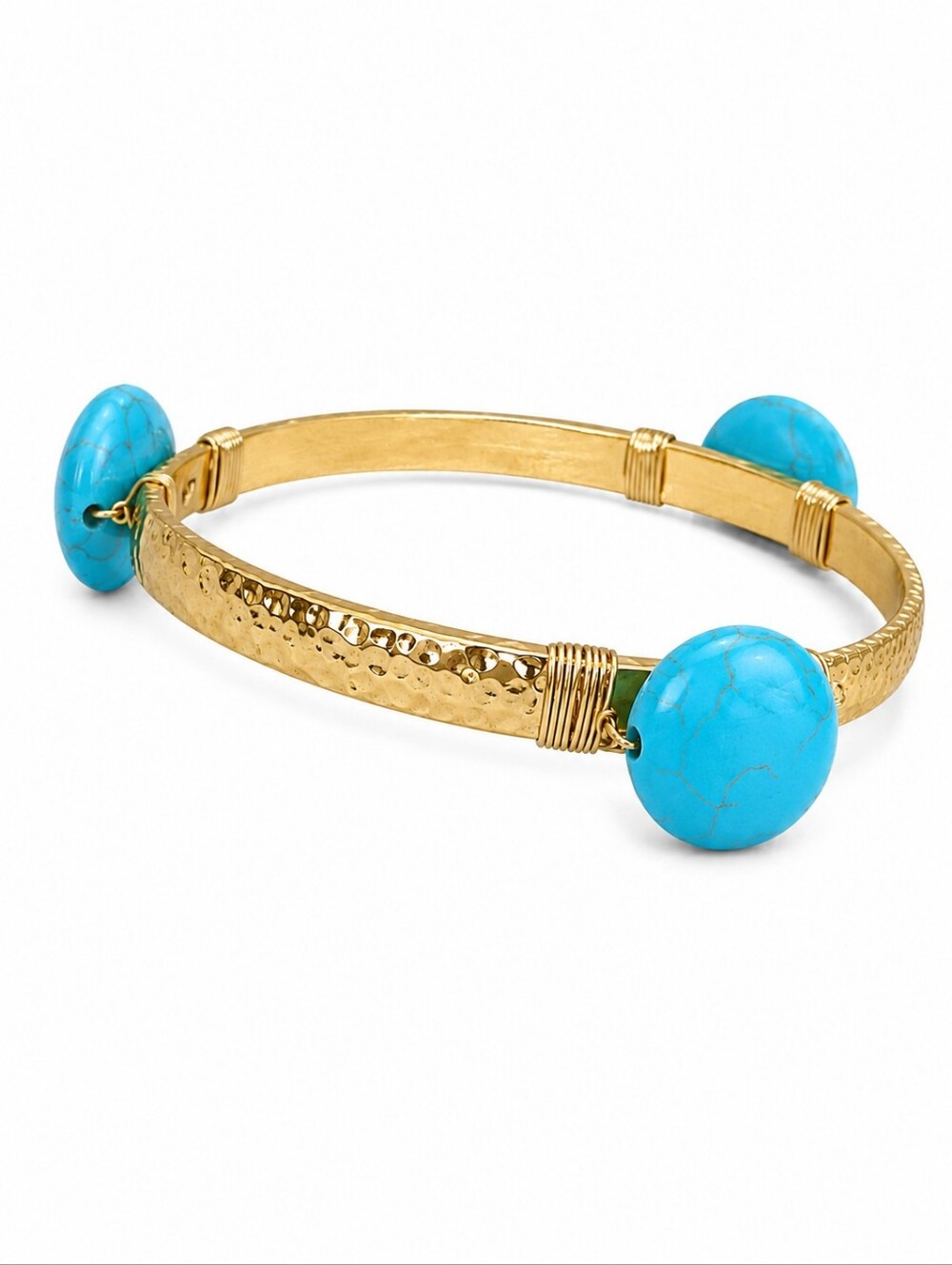 CHICO'S Magnesite Faux Turquoise Oval Bead Wire Wrapped Hammered Bangle Bracelet